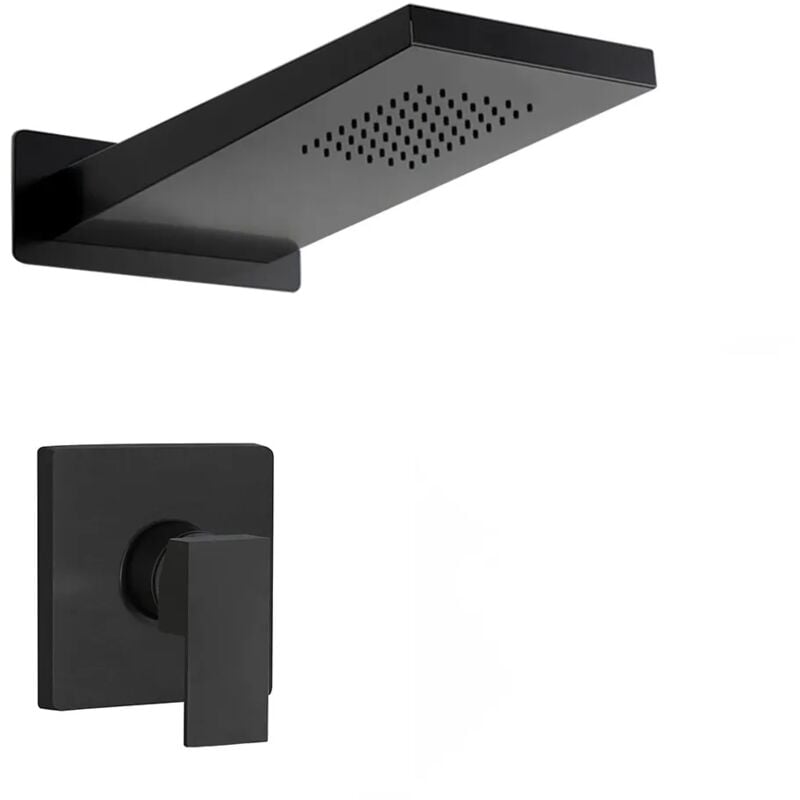 foto del prodotto inbagno set doccia incasso nero opaco kubo soffione a sbalzo inox 22x50 cm