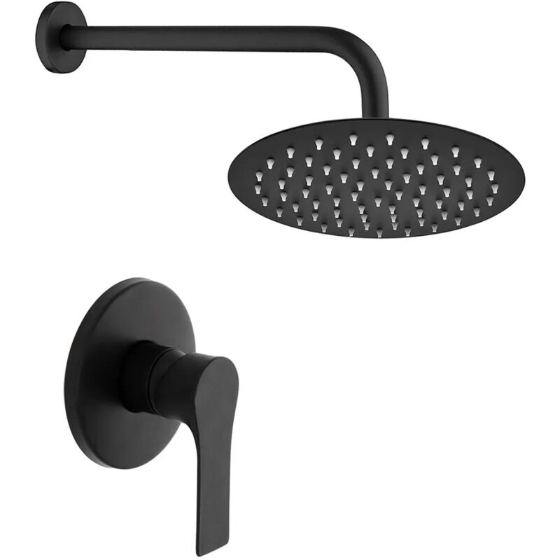 foto del prodotto inbagno set doccia nero opaco completo di soffione tondo 30 cm e miscelatore incasso