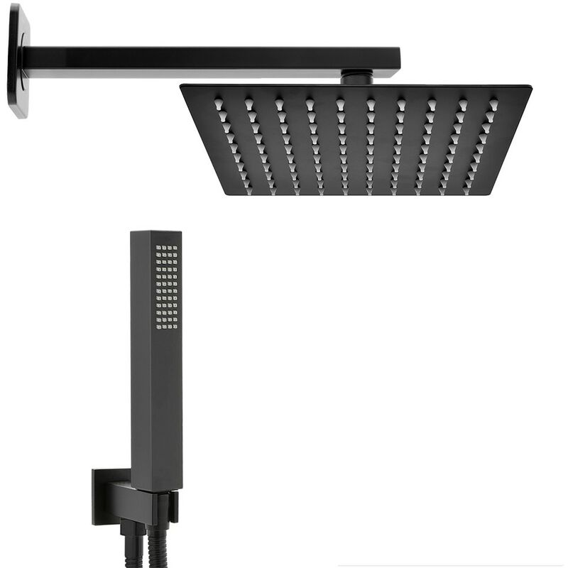 foto del prodotto inbagno set doccia quadrato nero opaco completo di soffione 25x25 cm e set doccetta