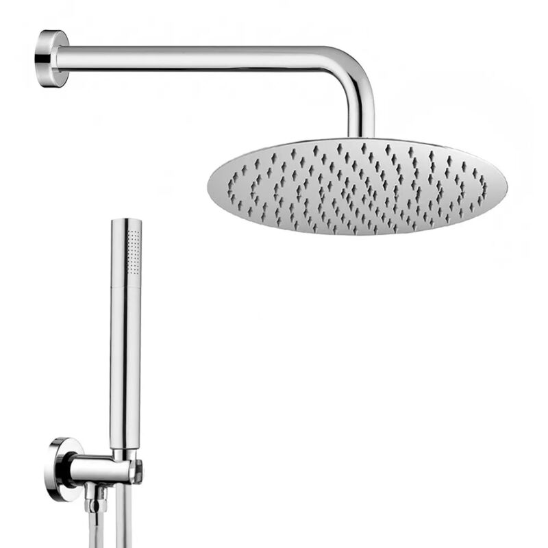 foto del prodotto inbagno set doccia tondo ottone completo di soffione acciaio inox 20 cm e set doccetta