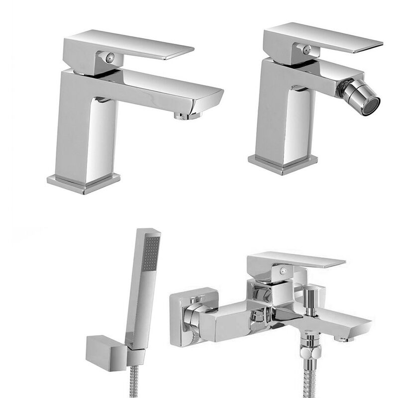 foto del prodotto inbagno set miscelatori cromati lavabo bidet e vasca con kit doccia kubo