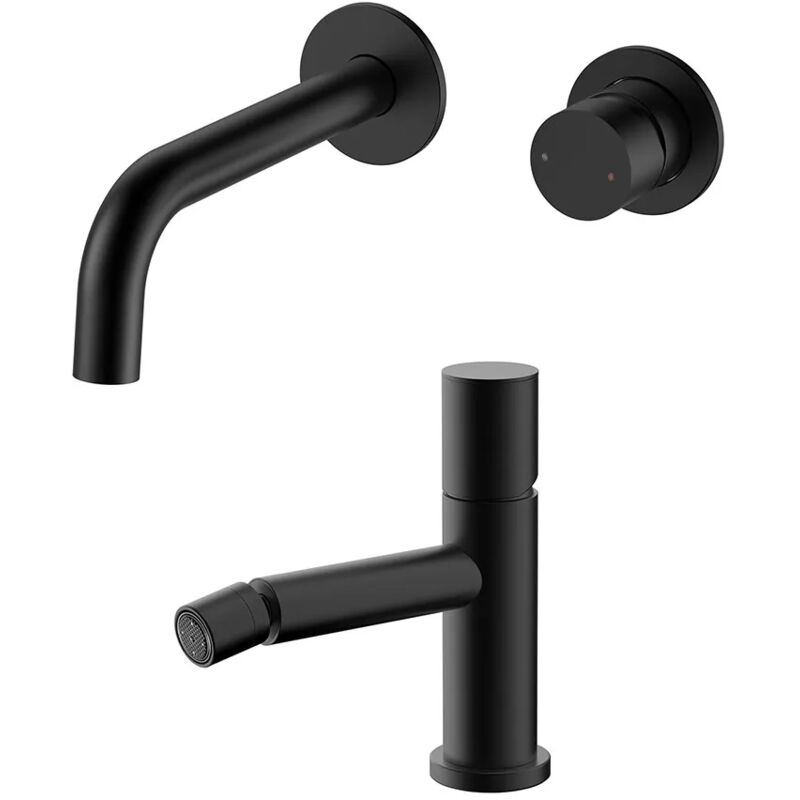 foto del prodotto inbagno set miscelatori lavabo a muro e bidet nero opaco senza leva gemini