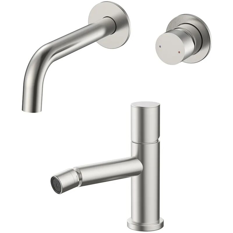 foto del prodotto inbagno set miscelatori lavabo a muro e bidet satinato senza leva gemini