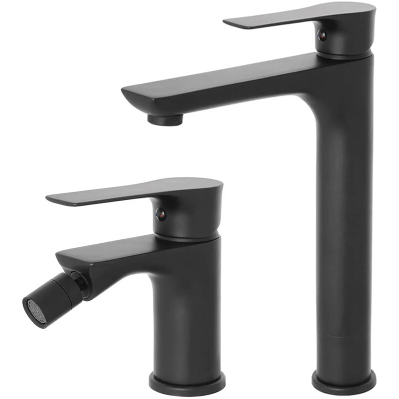 foto del prodotto inbagno set miscelatori lavabo alto e bidet flat nero opaco con piletta