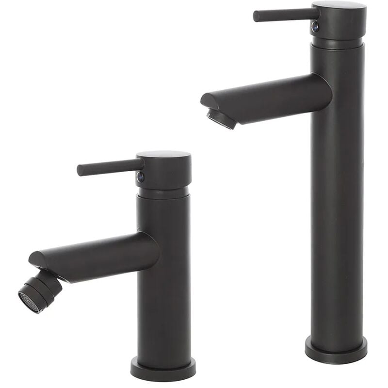 foto del prodotto inbagno set miscelatori lavabo alto e bidet nero opaco con piletta click clack york