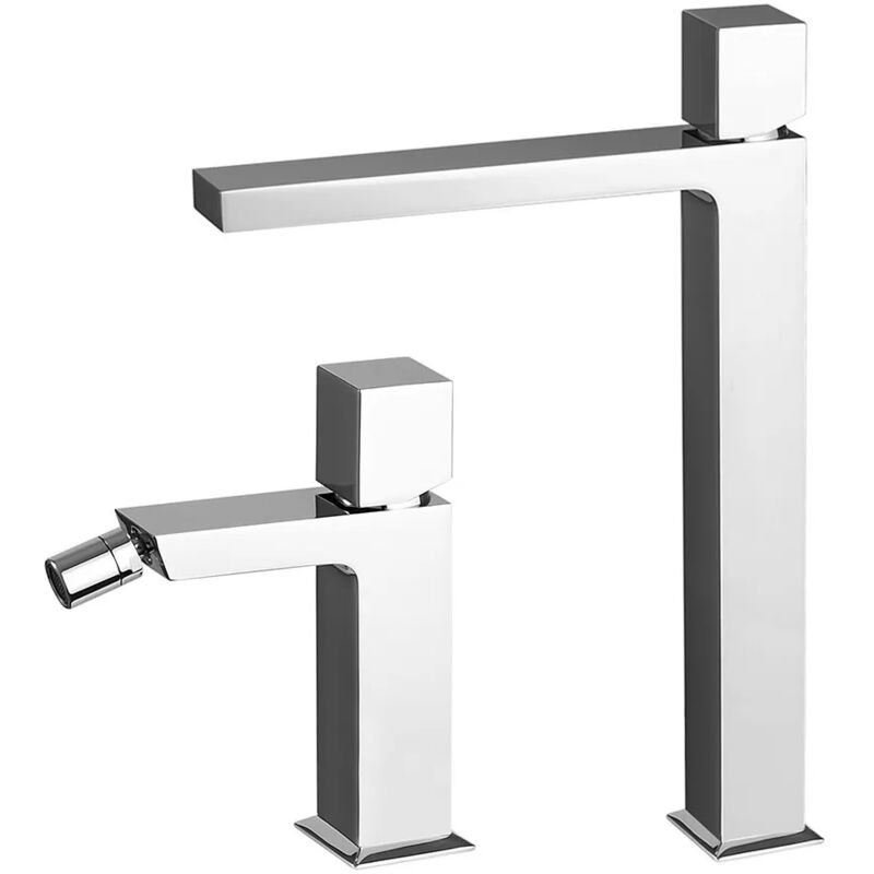 foto del prodotto inbagno set miscelatori lavabo alto e bidet senza leva cromato lucido torre