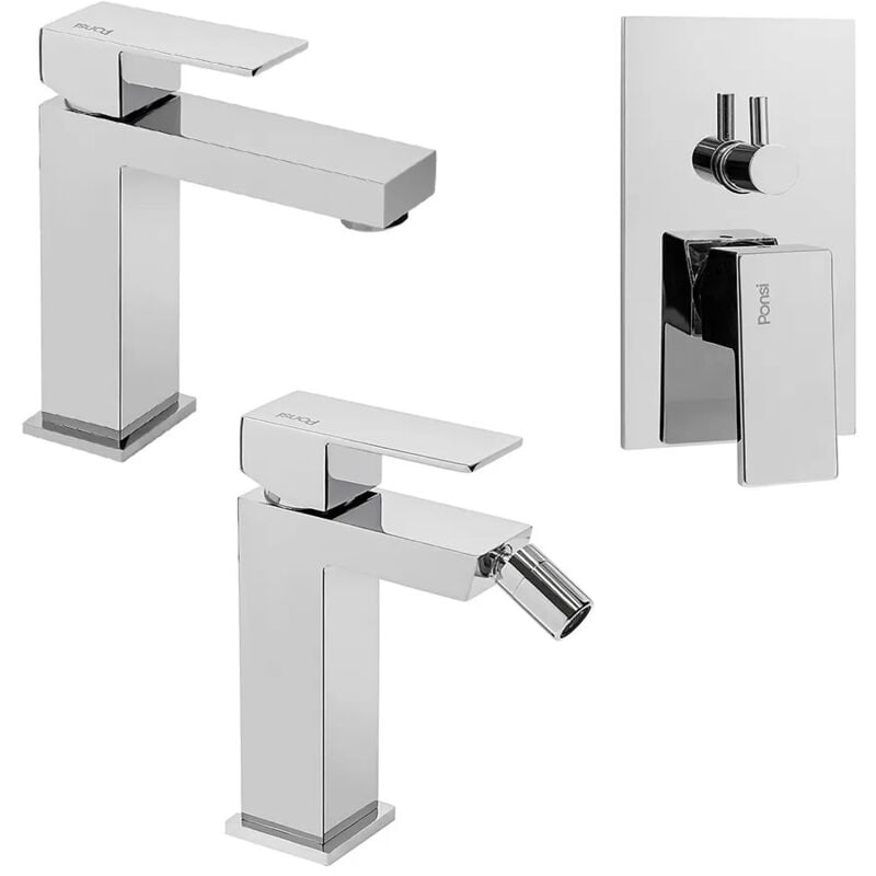 foto del prodotto inbagno set miscelatori lavabo bidet e doccia 3 vie cromati serie italia