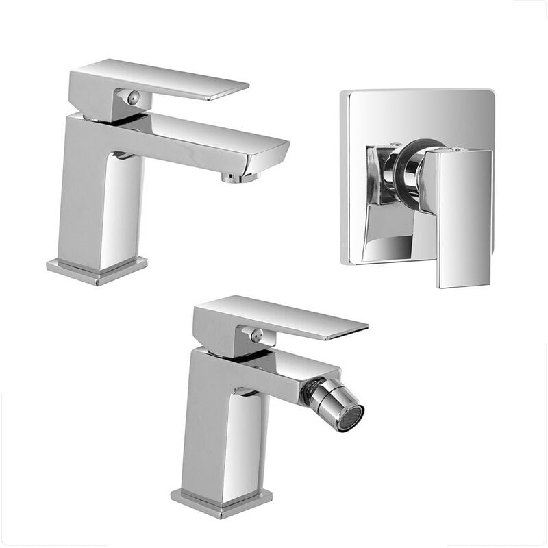 foto del prodotto inbagno set miscelatori lavabo bidet e doccia a incasso cromo lucido kubo
