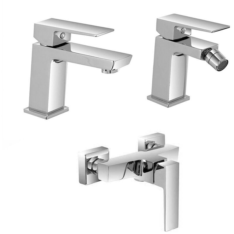 foto del prodotto inbagno set miscelatori lavabo bidet e doccia esterno cromo lucido kubo