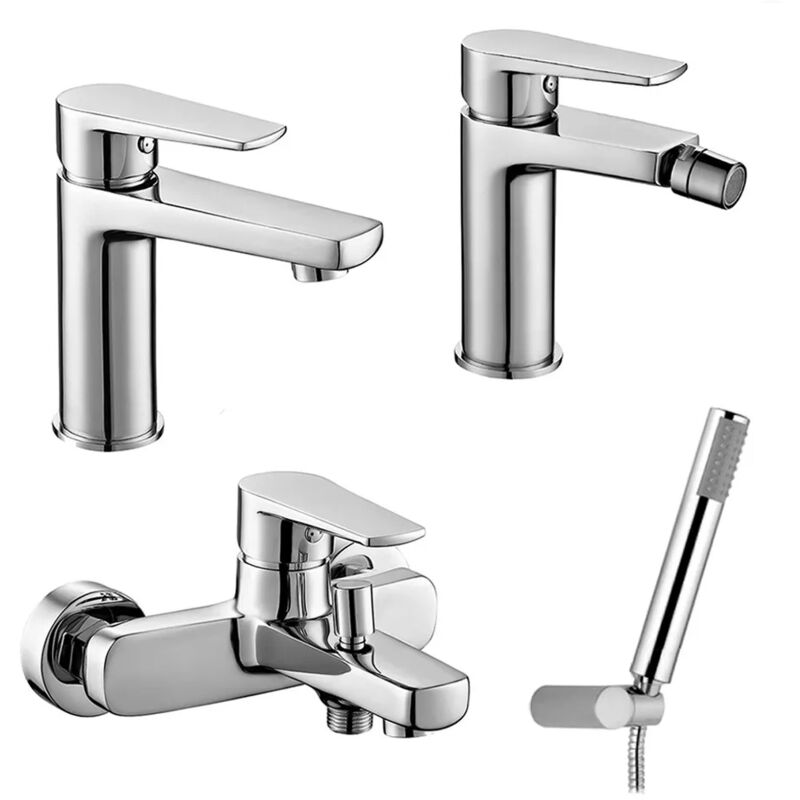 foto del prodotto inbagno set miscelatori lavabo bidet e vasca cromati serie erika piletta inclusa
