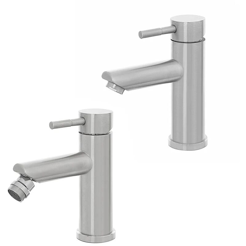 foto del prodotto inbagno set miscelatori lavabo e bidet acciaio spazzolato e piletta click clack york