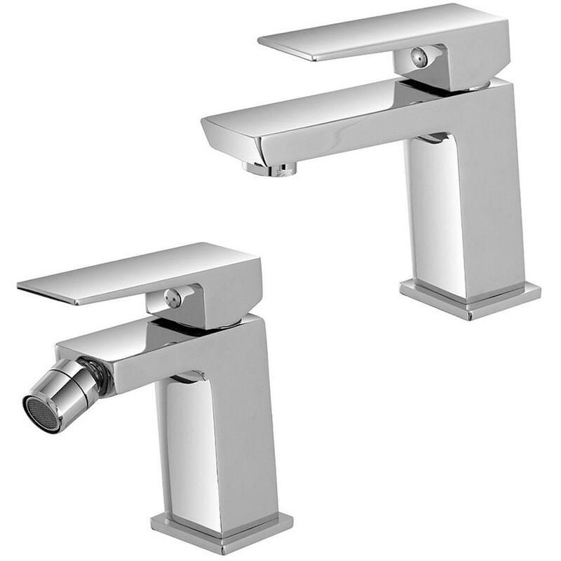 foto del prodotto inbagno set miscelatori lavabo e bidet cromati kubo con piletta click clack