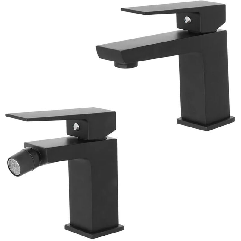 foto del prodotto inbagno set miscelatori lavabo e bidet kubo nero opaco con piletta click clack