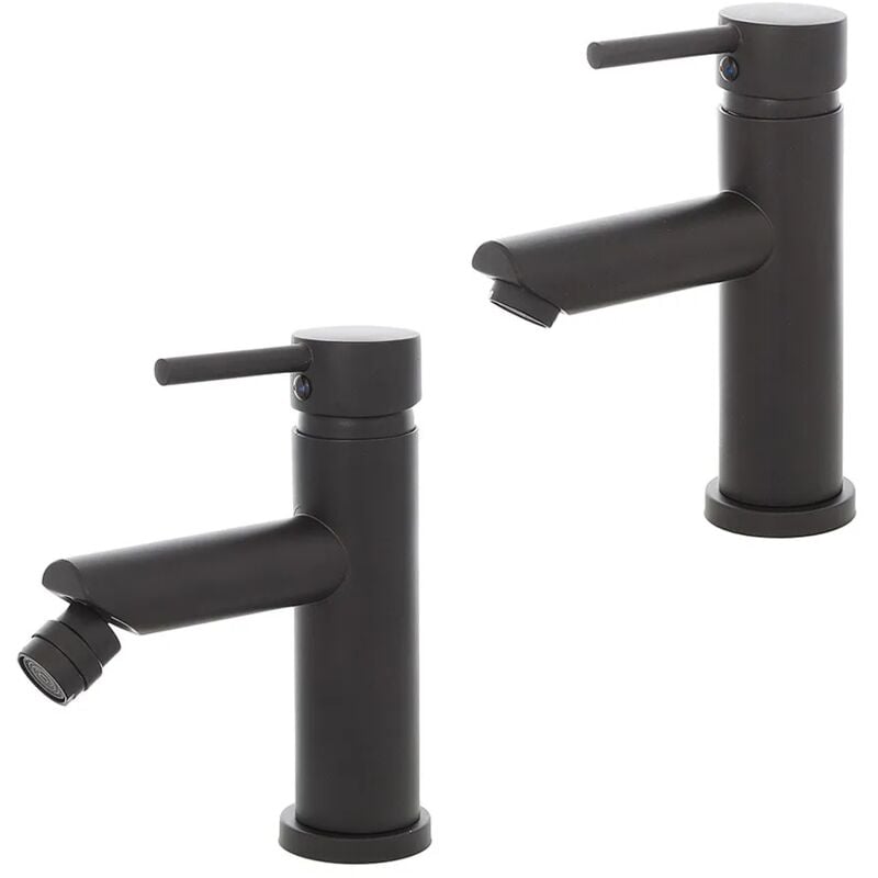 foto del prodotto inbagno set miscelatori lavabo e bidet nero opaco con piletta click clack york