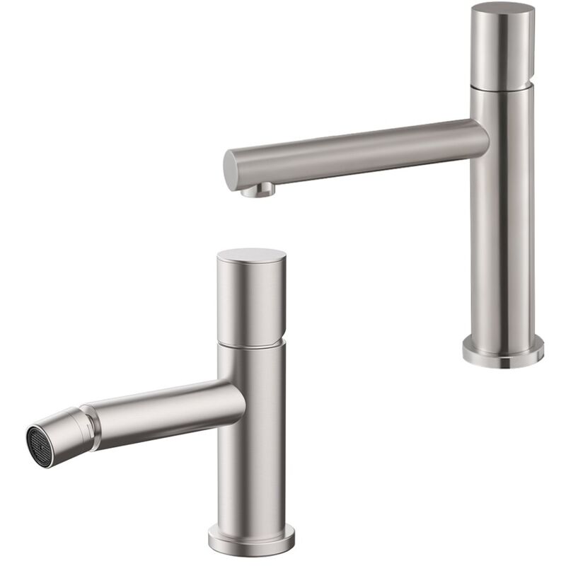 foto del prodotto inbagno set miscelatori lavabo e bidet satinato senza leva in acciaio inox gemini