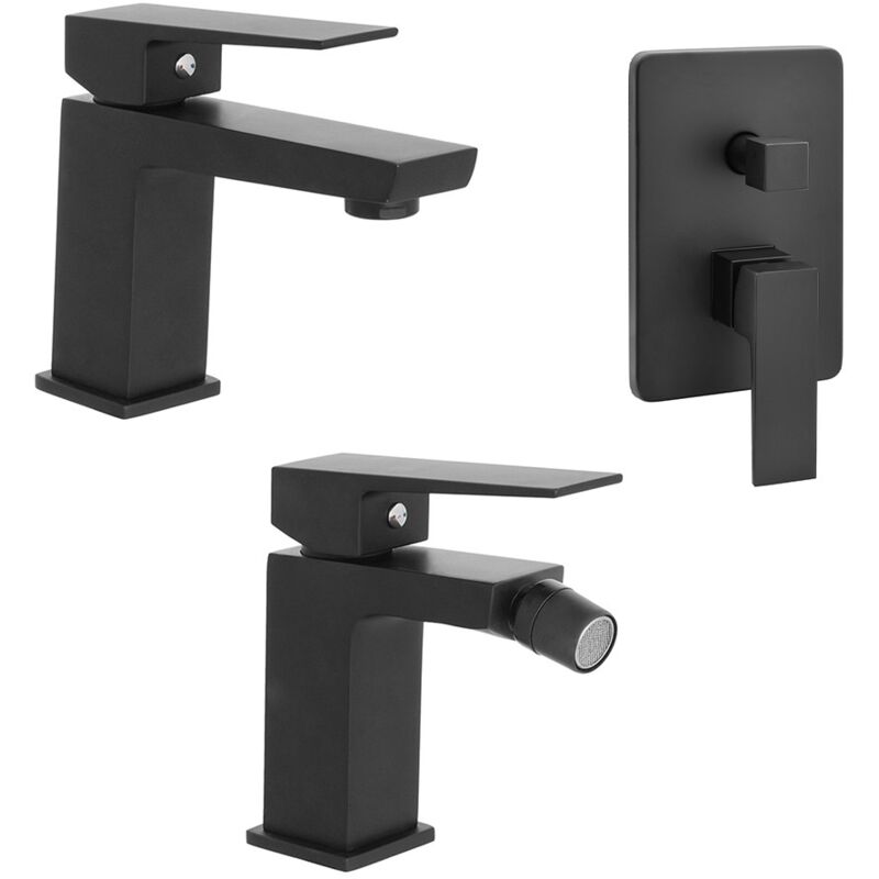 foto del prodotto inbagno set miscelatori nero opaco lavabo bidet e doccia con deviatore kubo