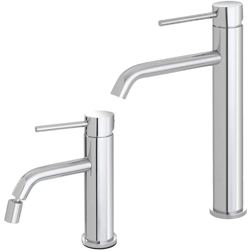 foto del prodotto inbagno set rubinetti lavabo alto e bidet in acciaio inox con scarico nuego