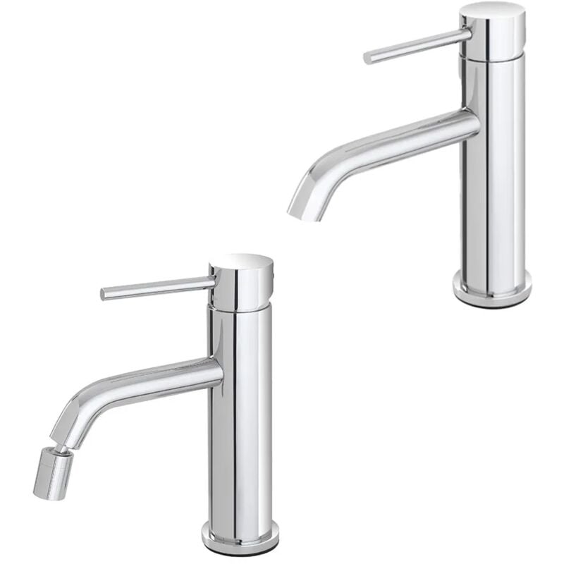 foto del prodotto inbagno set rubinetti lavabo e bidet in acciaio inox con scarico incluso nuego