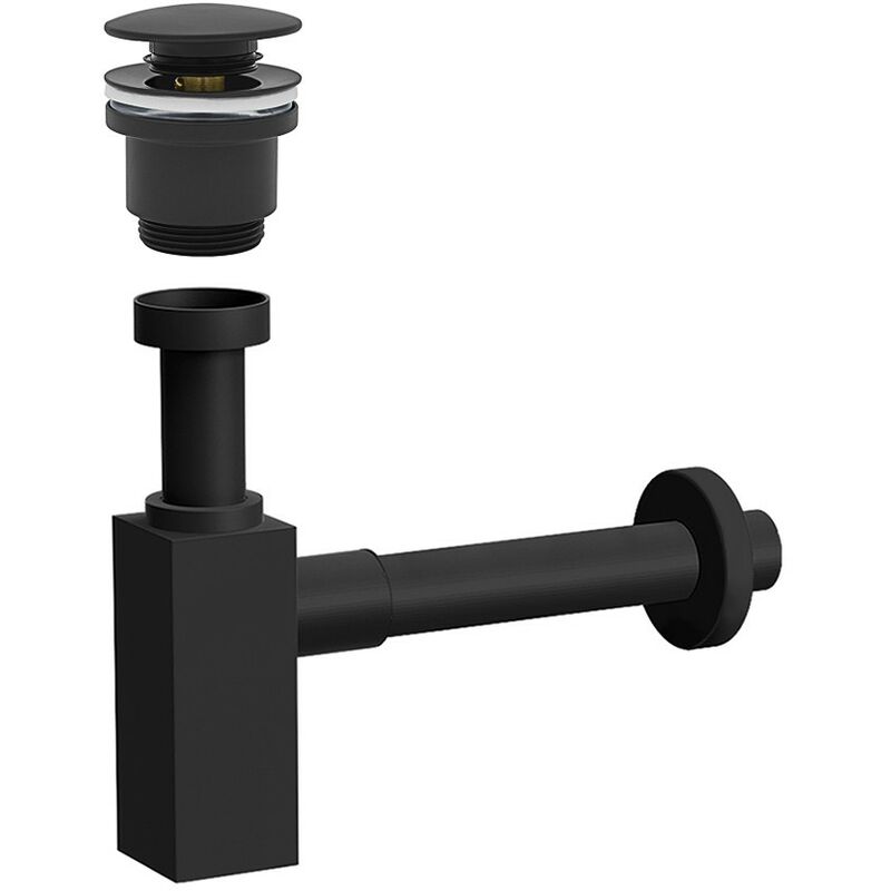 foto del prodotto inbagno sifone lavabo a canna quadrata nero opaco completo di piletta click clack