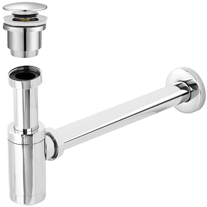foto del prodotto inbagno sifone lavabo a canna tonda cromato completo di piletta click clack universale