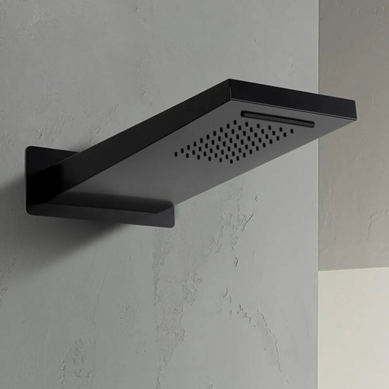 foto del prodotto inbagno soffione doccia a sbalzo 22x50 cm nero opaco in acciaio inox con cascata