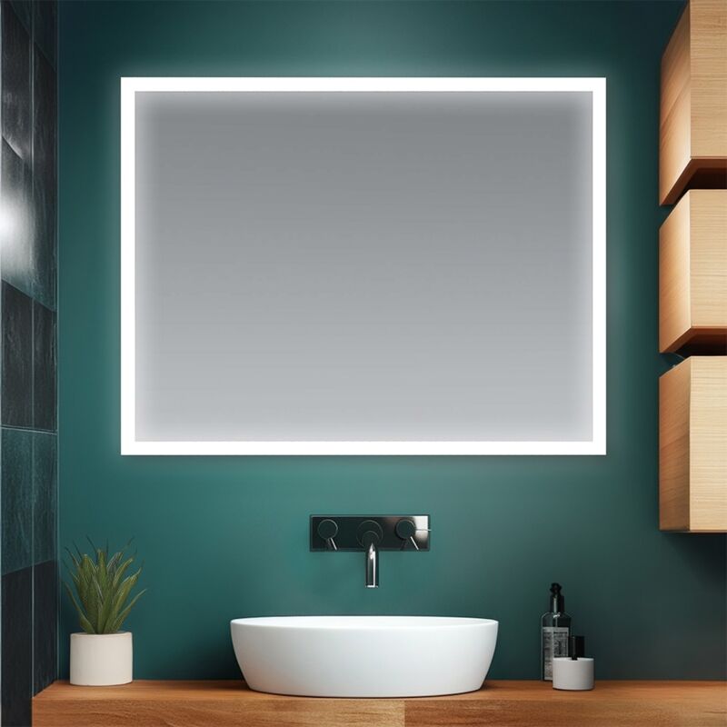foto del prodotto inbagno - specchio bagno 80x60 cm reversibile con cornice led bianco naturale