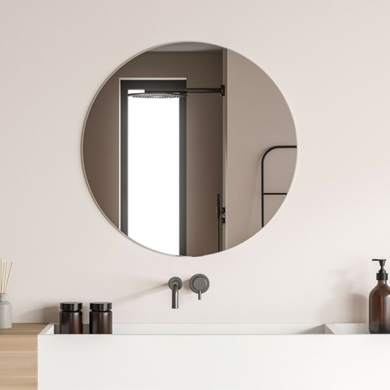foto del prodotto inbagno specchio bagno tondo 80 cm a filo lucido con installazione a parete