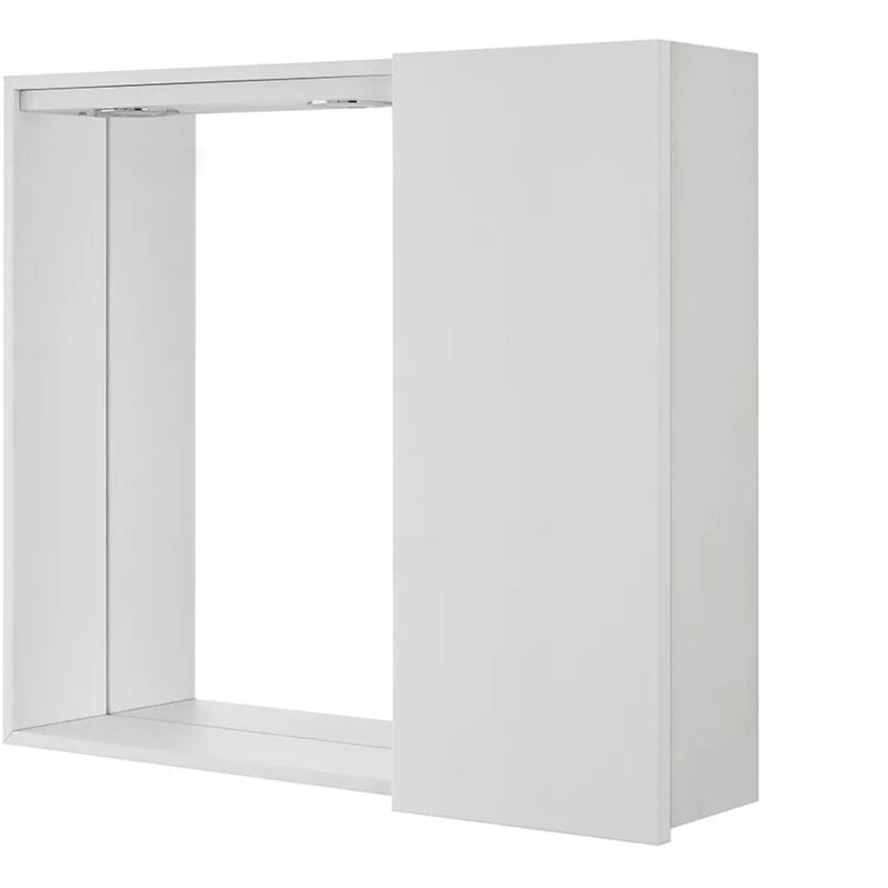 foto del prodotto inbagno specchio contenitore 68x61 cm bianco lucido con anta a destra e led