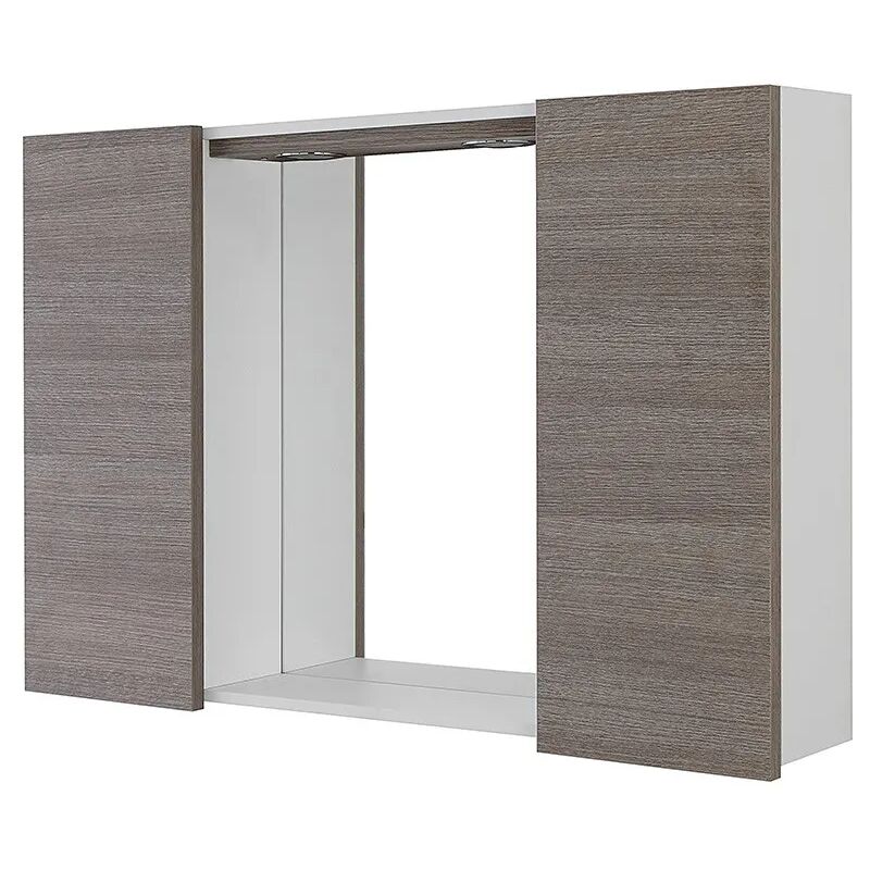 foto del prodotto inbagno specchio contenitore led 91x61 cm rovere scuro con ante laterali way