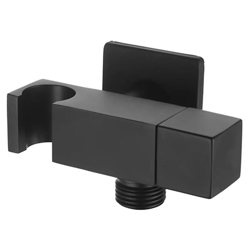 foto del prodotto inbagno supporto doccia nero opaco design squadrato con rubinetto da arresto