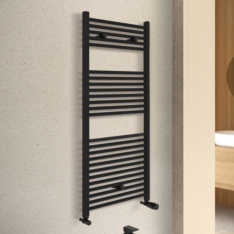 foto del prodotto inbagno termoarredo design nero opaco l 50x120 interasse 45 cm con kit valvole