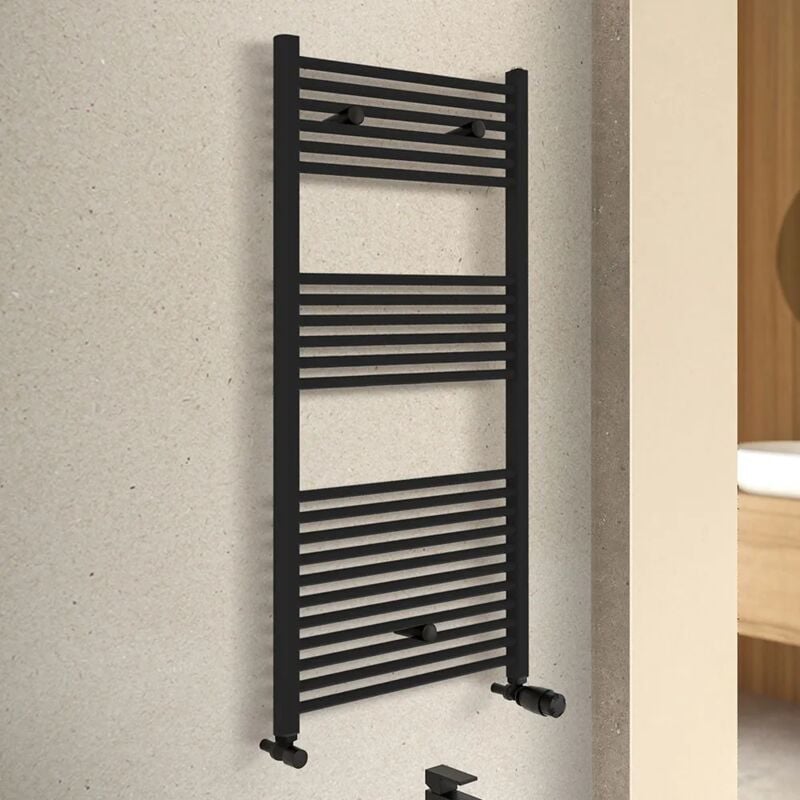 foto del prodotto inbagno termoarredo design nero opaco l 60x120 interasse 55 cm con kit valvole