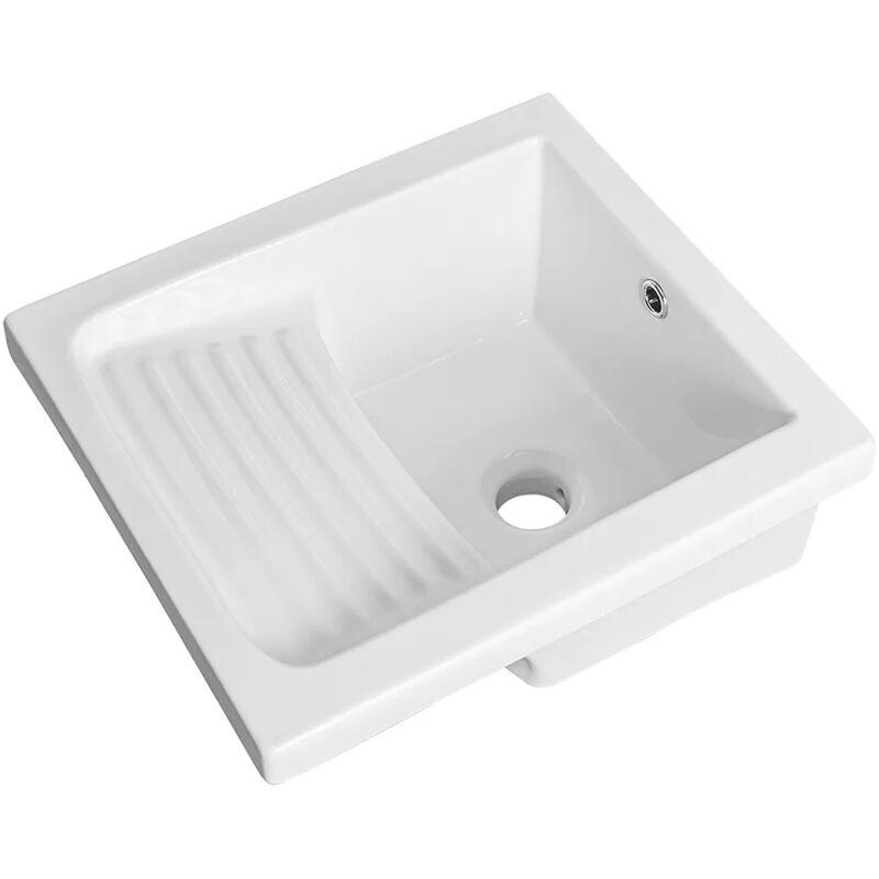 foto del prodotto inbagno vasca lavatoio 45x50 cm in ceramica lucida con strofinatoio integrato