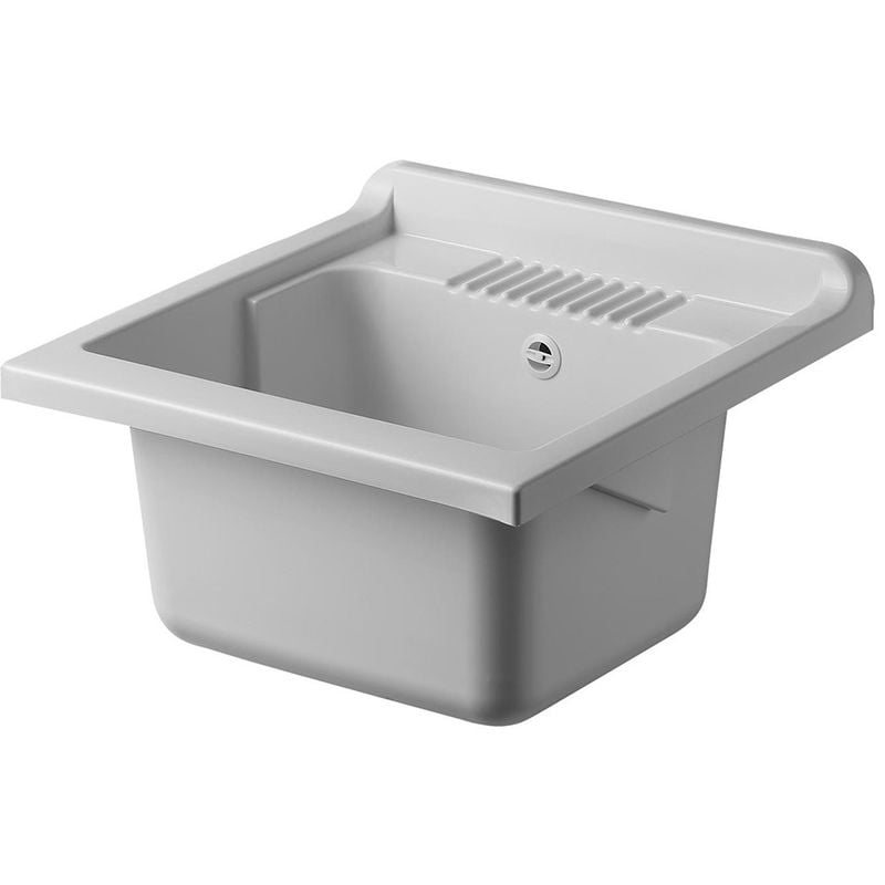 foto del prodotto inbagno vasca lavatoio 50x50 cm in resina bianca con pre fori per rubinetto