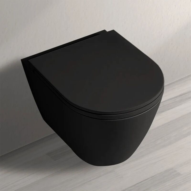 foto del prodotto inbagno wc sospeso nero opaco rimless in ceramica serie feeling