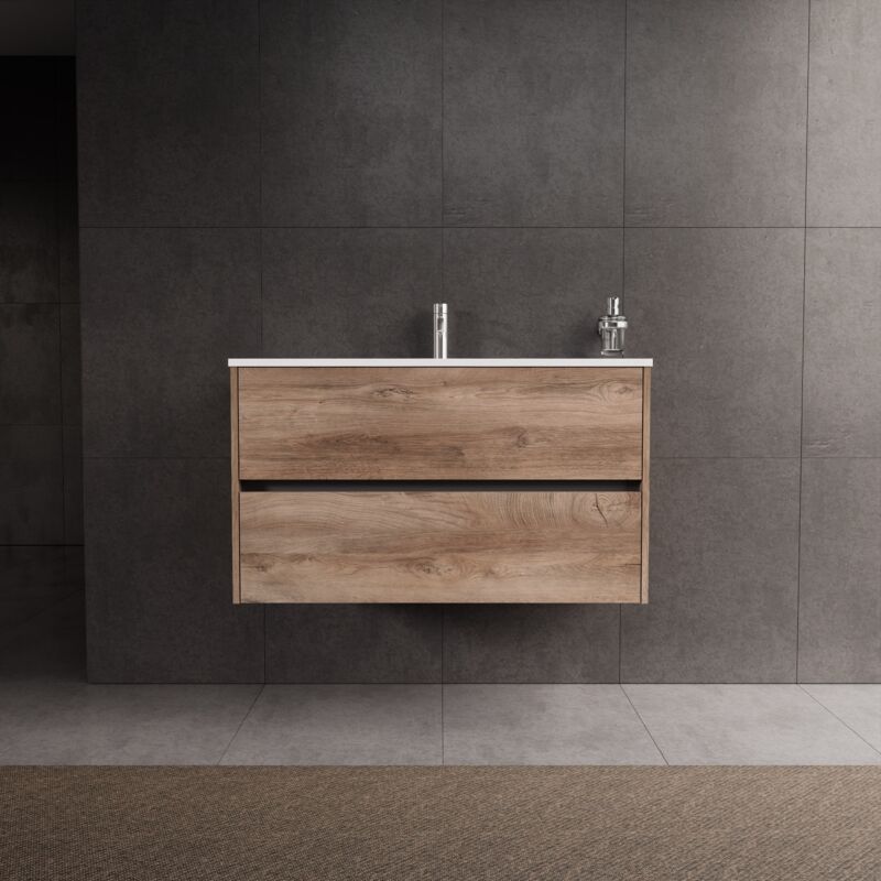 foto del prodotto inda - mobile bagno l.100 con lavabo lucido rovere naturale 2
