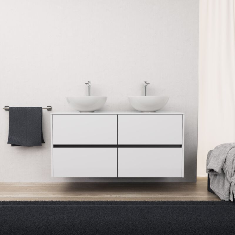 foto del prodotto inda - mobile bagno l.120 con doppio lavabo in appoggio bianco