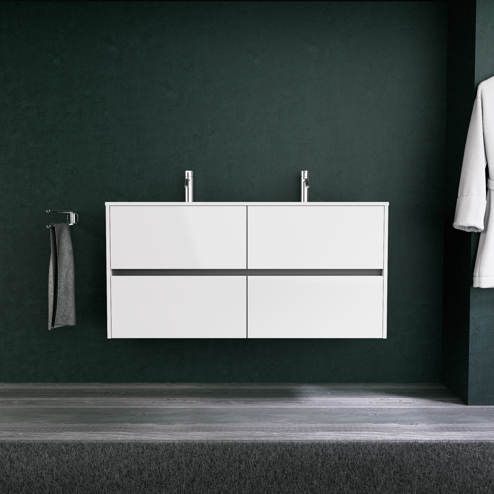 foto del prodotto inda - mobile bagno l.120 con doppio lavabo opaco bianco lucido 4 cassetti - diamante