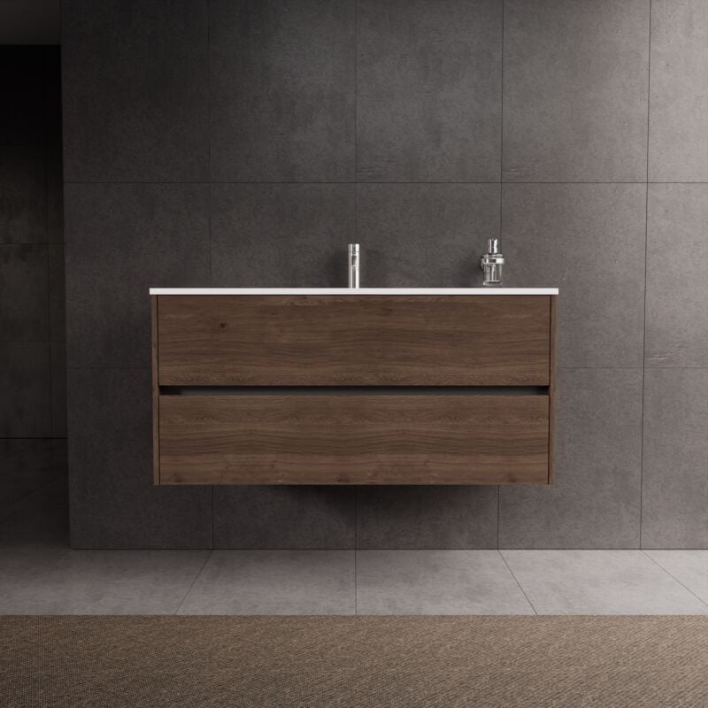 foto del prodotto inda - mobile bagno l.120 con lavabo lucido rovere castano 2