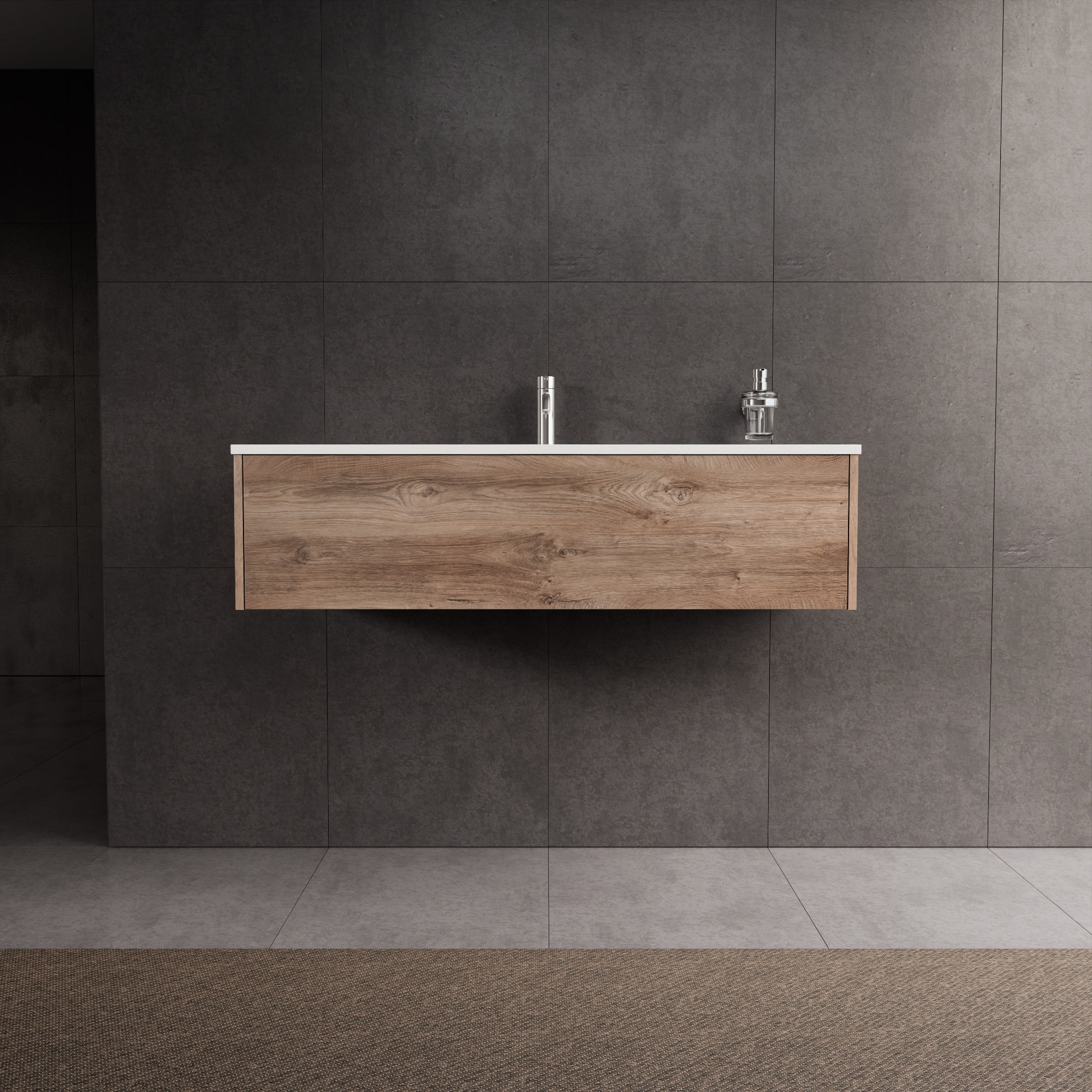 foto del prodotto inda - mobile bagno l.120 con lavabo lucido rovere naturale 1 cassetto - diamante
