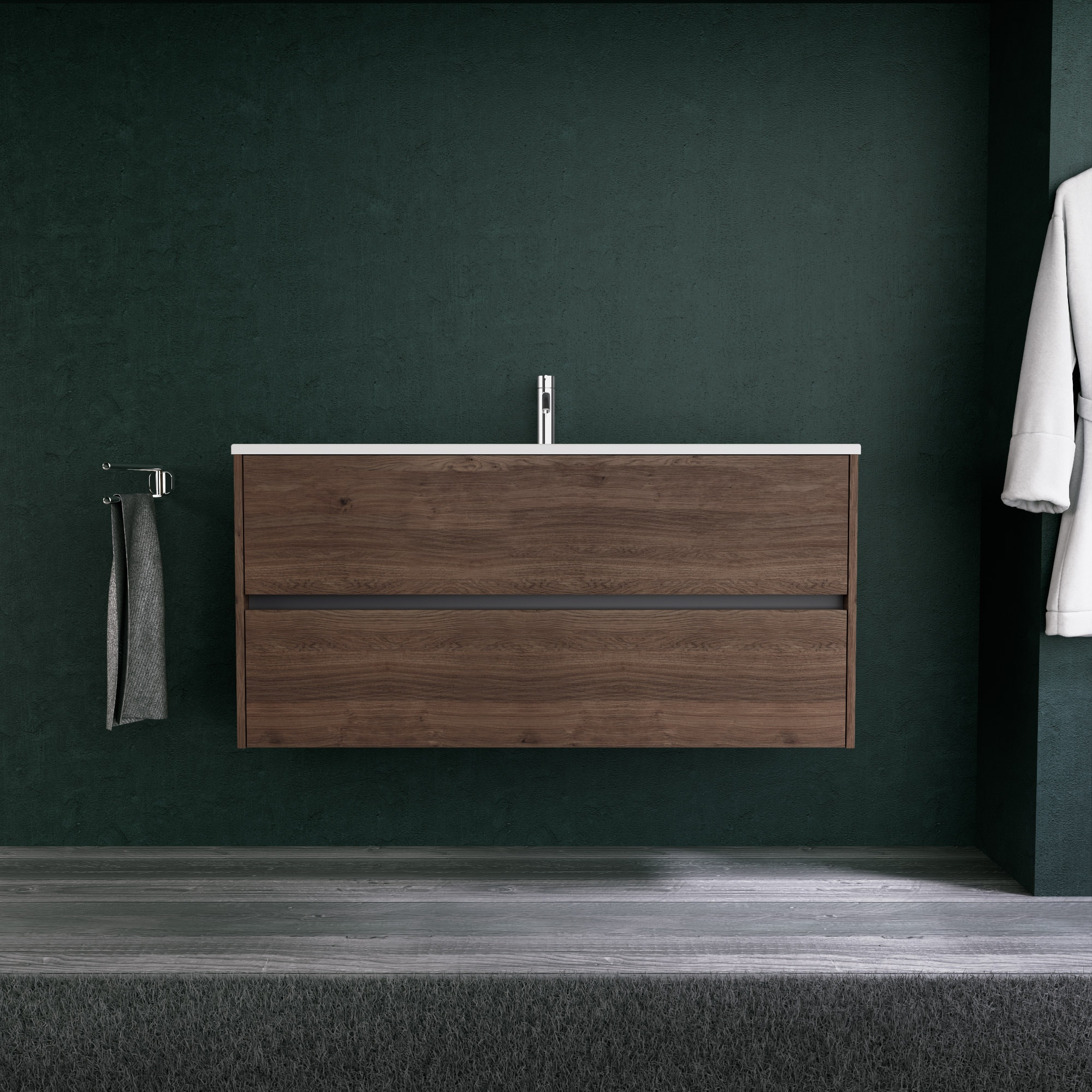 foto del prodotto inda - mobile bagno l.120 con lavabo opaco / rovere castano 2 cassetti - diamante