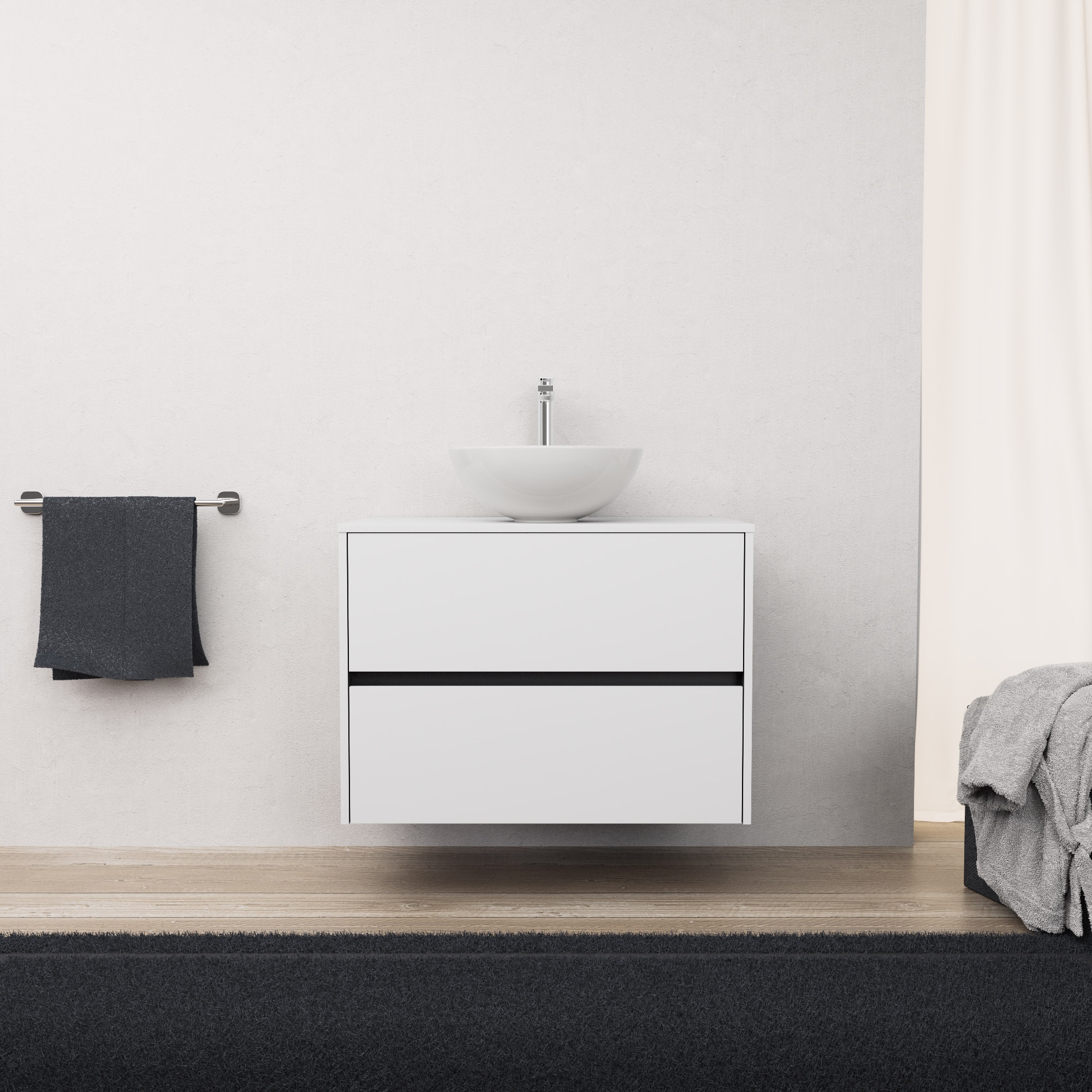 foto del prodotto inda - mobile bagno l.80 con lavabo in appoggio bianco opaco 2 cassetti - diamante