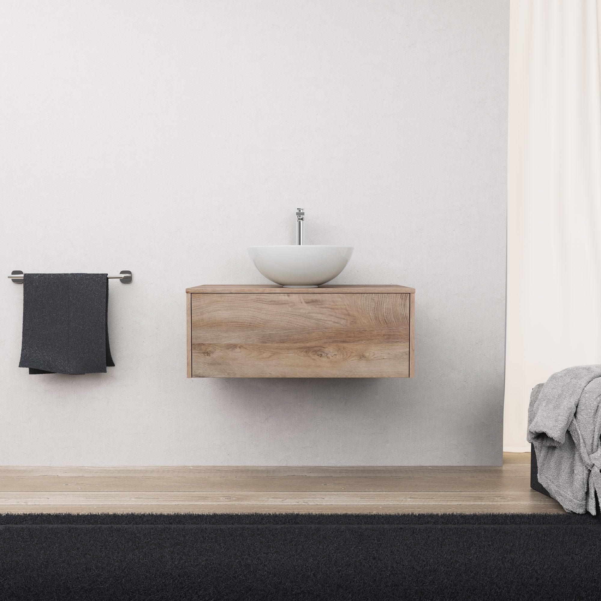 foto del prodotto inda - mobile bagno l.80 con lavabo in appoggio rovere naturale 1 cassetto - diamante