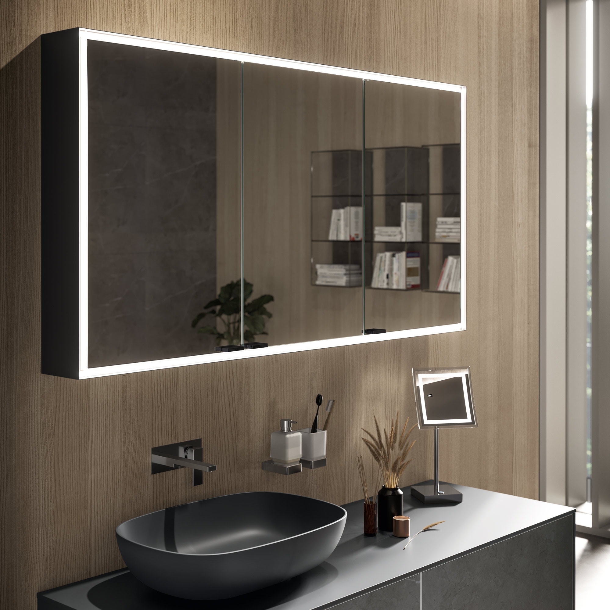 foto del prodotto inda - specchio contenitore esterno 3 ante quattro+ evo 158,5x82 nero