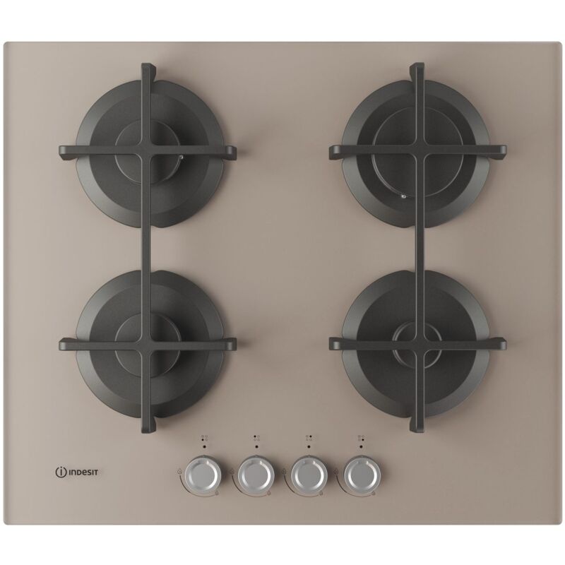 foto del prodotto indesit ing 61t td 1 piano gas vetro tortora 60cm 4 fuochi griglie in ghisa lavabili in lavastoviglie. colore del prodotto beige, posizionamento