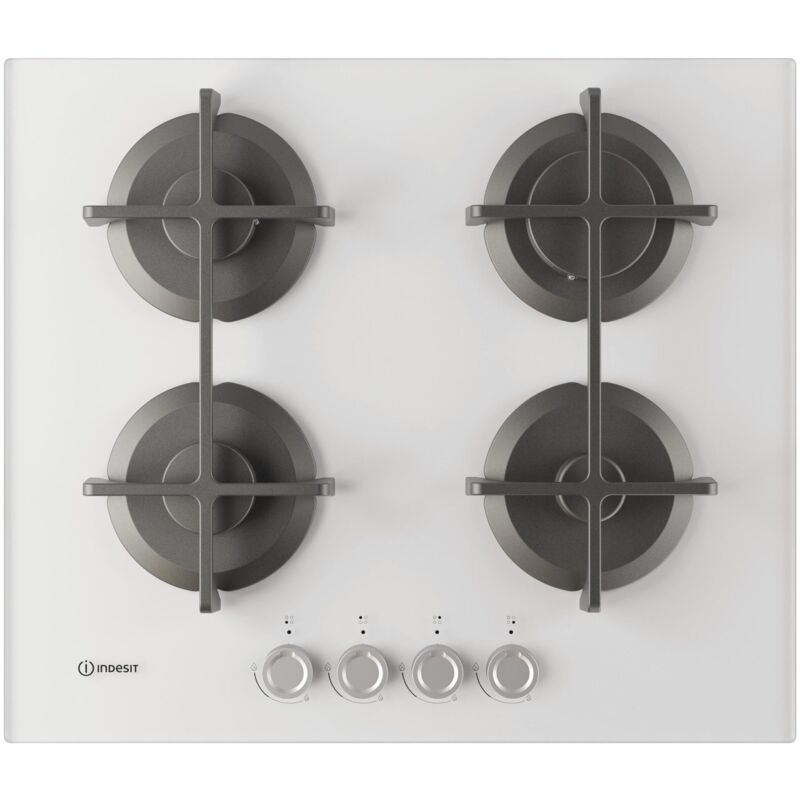 foto del prodotto indesit ing 61t wh 1 piano gas vetro tortora 60cm 4 fuochi griglie in ghisa lavabili in lavastoviglie. colore del prodotto bianco, posizionamento
