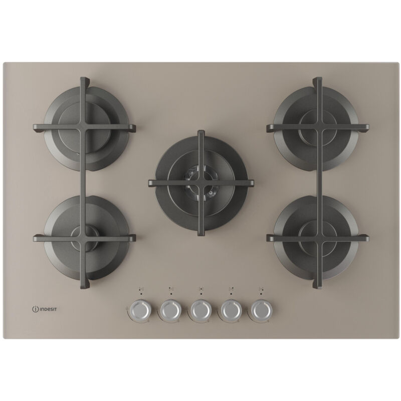 foto del prodotto indesit ing 72t td 1 piano gas vetro tortora 75cm 5 fuochi bruciatore doppia corona griglie in ghisa lavabili in lavastoviglie