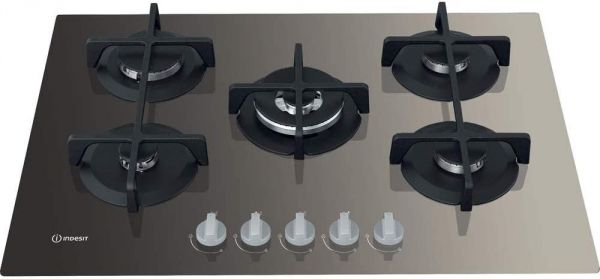 foto del prodotto indesit ing 72t td piano cottura 5 fuochi gas in vetro tortora con griglie in ghisa