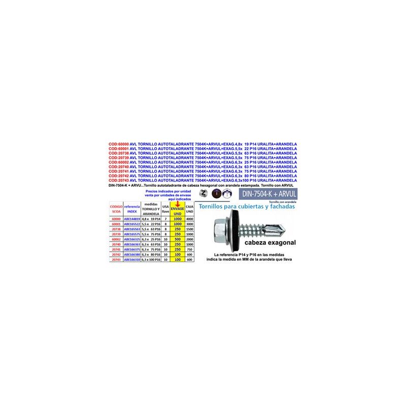 immagine 0 del prodotto index vite autoperforante avl 7504k con rondella esagonale 6,3x140 p16a166314