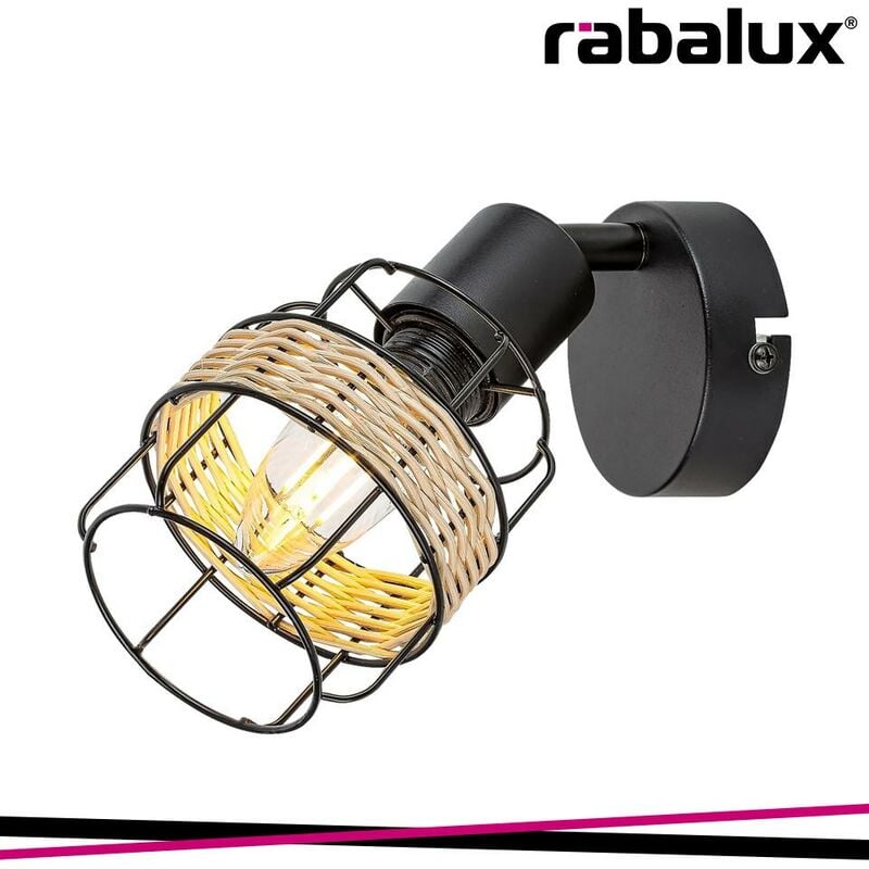 foto del prodotto indiana, metal wall lamp, with natural waven decor e14 1x ma